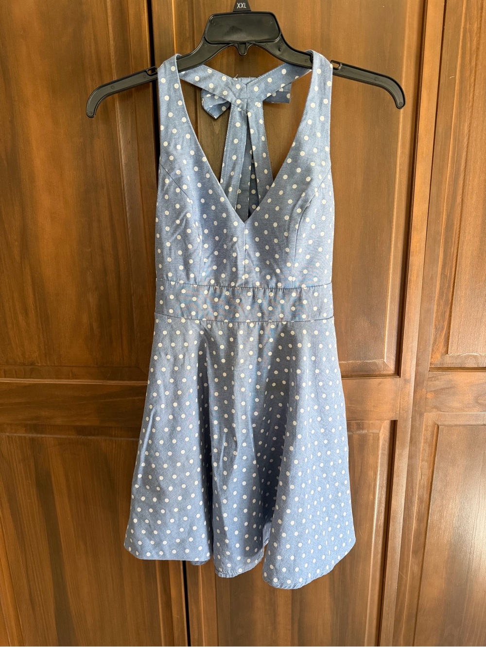 City Studio Blue Polka Dot Halter Dress with White Dots